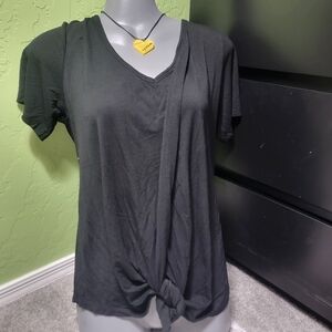 Black Tie Front Business Casual Shirt, Yelete, Medium